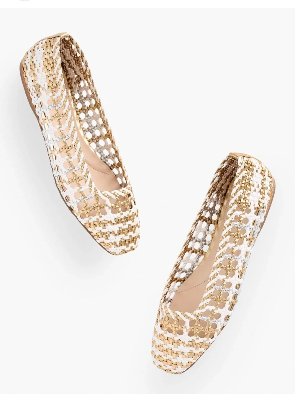 Talbots Woven Ballet Flats in White and Gold Metallic